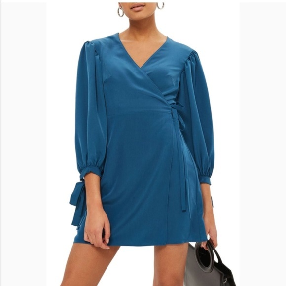 TopShop ☆ *NWT* Tie Cuff Wrap Mini Dress Sz US6 - Picture 1 of 8